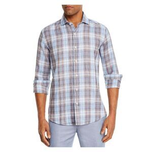 DYLAN GRAY Mens Blue Plaid Button Down Casual Shirt S